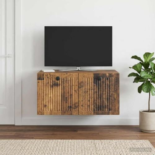 Boltkex Väggmonterat TV-skåp, gammalt trä av trämaterial, 59,5 x 41 x 30 cm med 2 90° svängdörrar, TV-skåp, lågbord, TV-bänk för vardagsrum, hemmabio, ordningsförvaring
