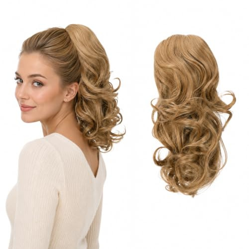 CAISHA 30cm Haarteil Mia Zopf Haarverlängerung mit Kordelverschluss Voluminös Gewellt Dunkelblond PH211