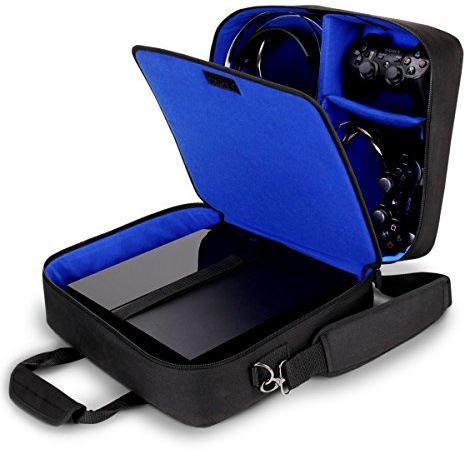 USA Gear Tragetasche für Gaming Konsolen - Schutz Konsolentasche mit Schultergurt und Unterteilbaren Fächer für Zubehör und Games – Kompatibel mit PlayStation 4, Xbox One und Mehr Konsolen