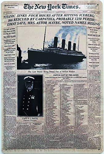 Blechschild 30 x 20 cm The New York Times. Titanic sinks - Deko7