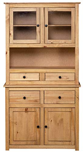 Tidyard Küchenschrank Holz Buffetschrank Highboard Geschirrschrank Esszimmerschrank Sideboard Vitrinenschrank Schrank Vintage, 93×40,5×180 cm Kiefer Massivholz