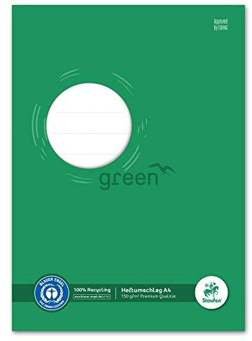 Style Heftumschlag - mit Beschriftungsfeld, 10 Stück, DIN A4, Grün | 100% Recyclingpapier, zertifiziert mit dem Blauen Engel, Schützt Schulhefte zuverlässig vor Schmutz, 150 g/m²