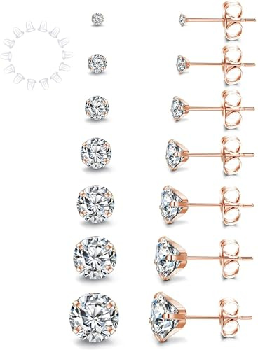 YADOCA 7 Paare Damen Ohrstecker Set Silber Zirkonia Ohrringe 316L Edelstahl Hypoallergen Unisex Klein Schlafen Knorpel 2-8mm