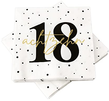 20 Servietten zum 18. Geburtstag 33x33 cm - weiß schwarz gold