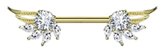 Brustwarzenpiercing Barbell steinbesetzte Flügel mit 14 Karat Goldüberzug (Nippel Piercing) für Frauen