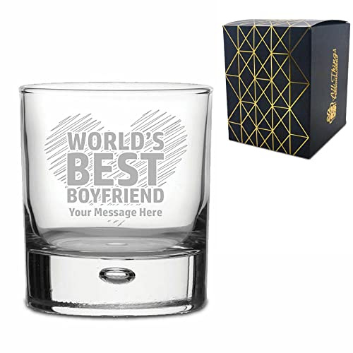 Personalised Engraved Whisky Glass Tumbler with World's Best Boyfriend Design, Gift Boxed, Personalise with Any Message for Valentines, Anniversaries