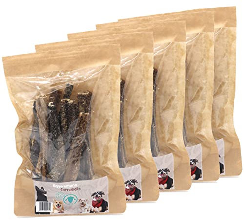 Eggersmann Carnebello - Natursnack Lammpansen (5 x 75 g) - Hunde Snacks ohne Zusatzstoffe für alle Hunde geeignet - Snack für Zahnpflege Hund im wiederverschließbaren Beutel