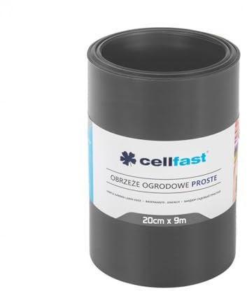 Cellfast Rasenkante Glatt Gartenzaun Beeteinfasung Mähkante Garten Palisade Wurzelsperre Kunststoff Graphit 20cm x 9m, 5901828850882