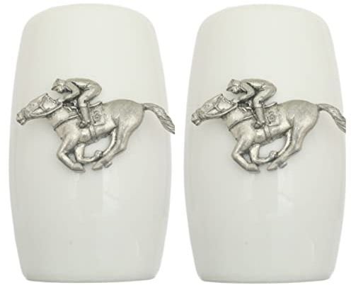 Horse Racing China Salt and Pepper Shakers Cruet Set Modern White CSP 187