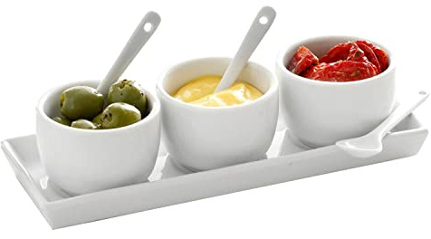 Möbel Jack Dip-Set - Weiß - Porzellan - 7-teilig - Spülmaschinengeeignet - Soßenschälchen mit Löffelchen und Tablett