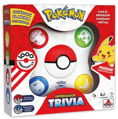 BORRAS - Pokémon Trivia. Interaktives Brettspiel mit 1000 Fragen, 2 Spielmodi und 3 Schwierigkeitsstufen. Werde Pokémon-Trainer, für 1 bis 4 Spieler. Empfohlen ab 7 Jahren (19441)