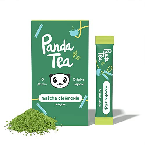 Panda Tea Thé Matcha Cérémonie Bio | Origine Japonaise | 10 Stick de Thé Matcha | Thé Vert en Poudre Idéal Pour Vos Boissons