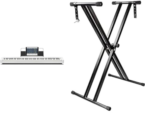 Casio CDP-S110WE Digitalpiano mit 88 gewichteten Pianotasten, weiß & Rockjam Double Bracked Einstellbarer Tastaturständer mit Verriegelungsbändern