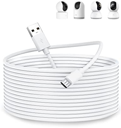 ACOCOBUY Micro USB Power Cable 10M, Extension Cable for Security Cameras | For XiaoMi 360° Home Security Camera 2K Pro, for Mi Smart Camera C300 C200, USB A to Micro Long Charging Cable Wire, White