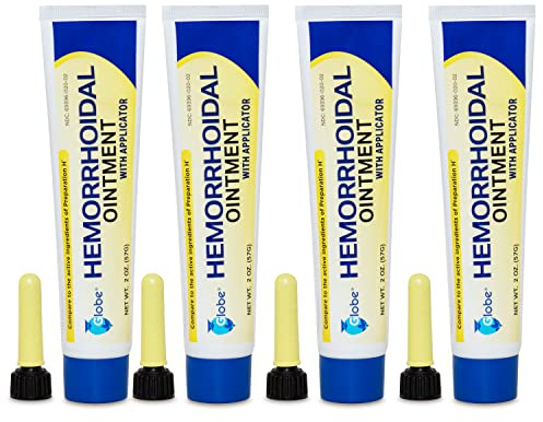 Globe Hemorrhoidal Ointment, Phenylephrine HCl, Petrolatum, Mineral Oil, Relief from Burning, Itching and Discomfort of Hemorrhoids, 2 Ounces (4 Pack)