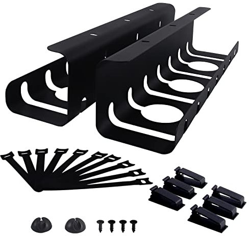 Hibeauty Pro Kabelkanal Schreibtisch - kabelmanagement Schreibtisch Für Ordnung Am Arbeitsplat z- kabelhalter Aus Stahl 43 X 10 X 10 cm - Inkl. Zubehör(2 Stück,Schwarz)