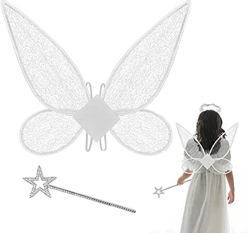 BUZIFU Feenflügel Kinder Schmetterlingsflügel Damen Mädchen Feenflügel Glitzernde Engelsflügel Fee Kostüm Damen Erwachsene Feen Flügel Fairy Wings mit Sternenstab für Halloween Karneval Cosplay