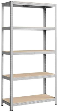 A.M.C. Scaffale In Metallo E MDF Scaffale Ad Alta Portata Fino a 875 kg Con 5 Ripiani Regolabili Ideale Per Garage Officina Cantina Capannone Magazzino Design Modulare 180 x 90 x 40 cm