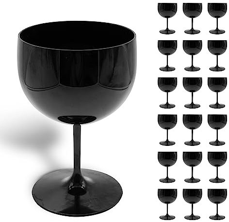 DOJA Barcelona | Copa Balon Plastico | Negro | 56 cl | Pack 12 | Copas Balon Plastico Reutilizable | Vasos Policarbonato Transparente | Copas de Plastico Vino, Gin Tonic, Cocktail, Cocteleria…