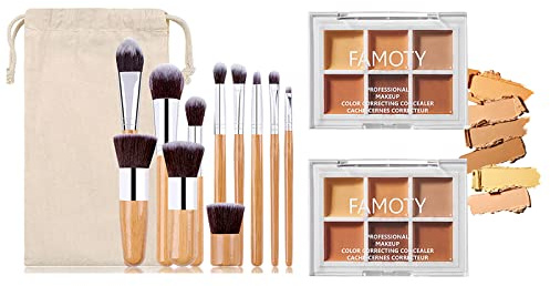 Holzsammlung 6 Farben Concealer Abdeckcreme Camouflage Palette mit 11 Stück Kosmetikpinsel, 2er-Set Cosmetics Creme Konturen Kit Makeup Conceal Palette zum Abdecken, Highlighten und Konturieren