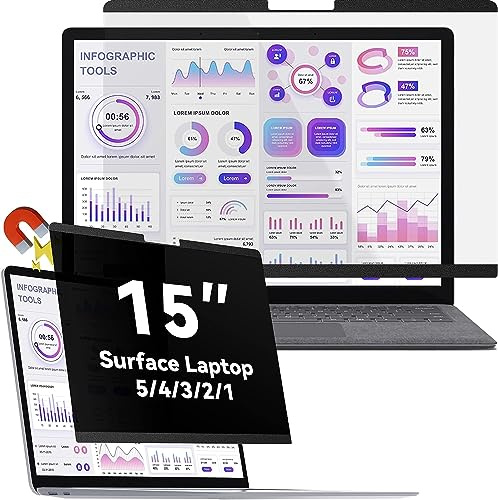 15 Inch Magnetic Privacy Screen Compatible With 15Inch Surface Laptop 5/4/3/2/1, Removable Anti Blue Light Glare Filter, Black Security Private Apy Block Protector