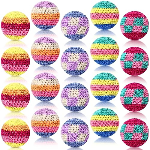 Hiboom 20 Pcs Crochet Footbags Multicolored Knitted Juggling Balls