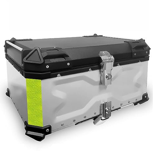 Motorradkoffer 65L 80L 100L Top Case Box Motorrad Roller Rollerkoffer Topcase Koffer Aluminium Haltbar Motorrad Heckbox Mit Sicherheitsschloss Für Motorradhelm Helm ( Color : Silber , Size : 80L )