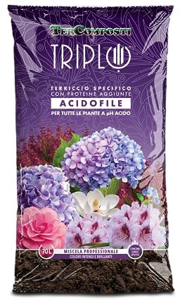 TerComposti Terriccio Acidofile TRIPLO 45/70L Miscela Professionale Proteica con Torba per Drenaggio PH 4.5 Acido (70L)