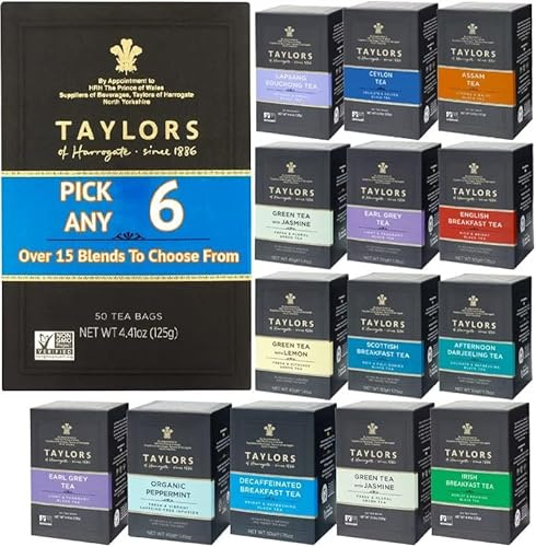 Taylors of Harrogate Tea Bags. PICK ANY 6 Boxes (20 Individually Wrapped Tea Bags Each Pack) from 20+ Flavours Inc. Green Tea, Peppermint, White tea, English Breakfast, Cinnamon, Darjeeling - 120 BAGS