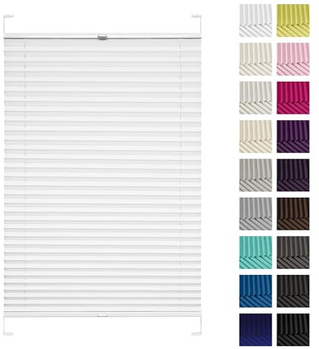 Rettika® Plissee mit Bohren, Breite: 95 cm, Höhe: 200 cm, Weiß, Fensterrollo Sonnenschutz, Plisseerollo innen, Rollo für Fenster mit Bohren