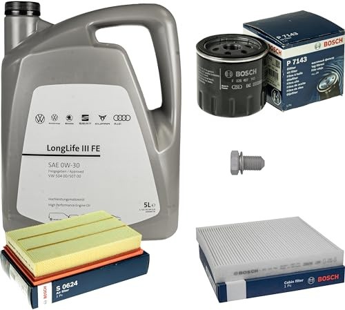 Inspektionspaket Wartungspaket Filterset mit 5 L 0W-30 Motoröl LongLife 3 FE, Ölfilter Luftfilter Innenraumfilter Ölablassschraube