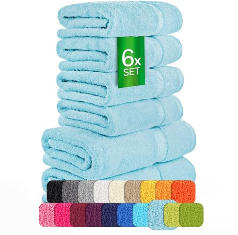 ETÉREA Handtücher 6er Set [100% Baumwolle] - Carli Hellblau - 2X Duschtücher 2X Handtuch 2X Gästehandtücher - Kleine Handtücher - Handtuch Set Badetuch - Towel - Gesichtshandtücher - Frottee 500 g/m²