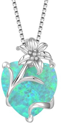 YL Herz Opal Halskette 925 Sterling Silber Lilie Anhänger Grün Opal Schmuck Geschenke für Damen Mutter Freundin