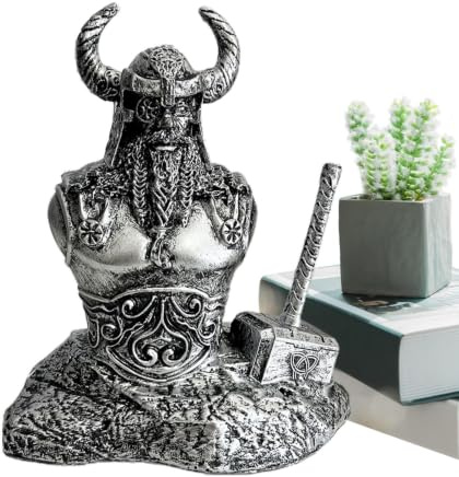 Nordische Gott-Statuen, Kunstharz, nordische Gott-Statue, Büste mit Hammer, nordische Mythologie-Skulptur, Tischdekoration, 14,5 cm, skandinavische Dekoration für Schlafzimmer, Wohnzimmer, Bauernhaus