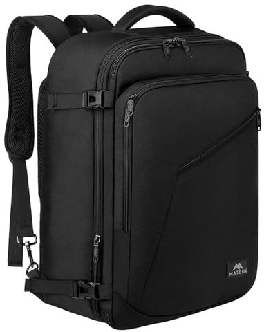 MATEIN Ryanair Handgepäck 40x30x20, Handgepäck Rucksack Flugzeug Herren 24L, Erweiterbar Rucksack 40x30x20 Ryanair Eurowings Reiserucksack Damen Travel Backpack Cabin Bag für Business, Reise, Schwarz