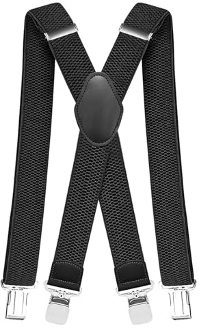 Bretelle da uomo, larghe 4 cm, pantaloni da lavoro, robusti, pantaloni da moto, lunghi, X-back, 4 clip in metallo, regolabili ed elastici, taglia unica per uomo e donna