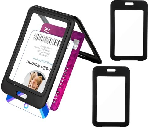 3 Stück Ausweishülle,Ymapinc Beidseitig Transparenter Ausweishalter Fahrkartenhülle Plastik Kartenhalter Ausweis Card Wallet Schwarzer Badge Holder Verwendet für Schulausweis Kreditkarte Führerschein