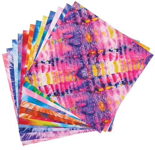 Baker Ross FN269 Tie Dye bedrucktes Papier - Packung mit 48 Stück, bedrucktes Papier für Bastelarbeiten, Scrapbooking, Dekorationen, gemustertes Papier