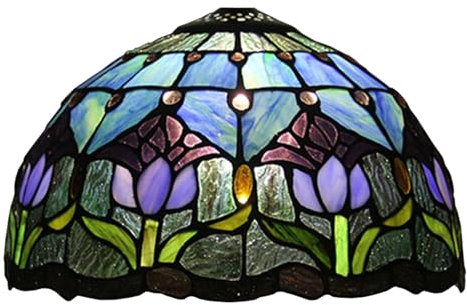WTTWW 12 inch Blue Tulip Lamp Shade Replacement Only Tiffany Stained Glass Lampshades Blue Purple Floral Green Leaf Light Cover Fit for Table Lamps Pendant Lights Ceiling Fixtures Home Decor