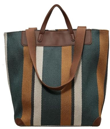 HFLZBRO Damen Arbeitstasche groß – Segeltuch Umhängetasche für Büro & Alltag, Schultertasche mit viel Stauraum (Braun/Blau)