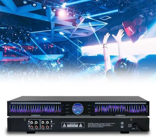 22-Band Audio Equalizer, Stereo Graphic, Dual Channel 1U Rack Mount, with 10 Preset Effects, Automatic Noise Reduction, for Recording Studio