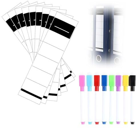 ZHIYUAN 50 Stück Ordner Etiketten Selbstklebend,mit 8 Whiteboard Marker Magnetisch,Ordner Etiketten,Ordneretiketten,Ordnerrücken aufkleber,Ordnerrücken Selbstklebend Breit,Ordner Rückenschilder