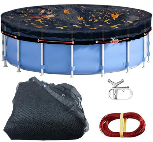 Leaf Cover for Above Ground Pool 31 Ft, Durable Black Mesh Swimming Pool Leaf Net Cover with Winch and Cable for Leaves and Debris for 28 Ft Round Pools (28 Ft)