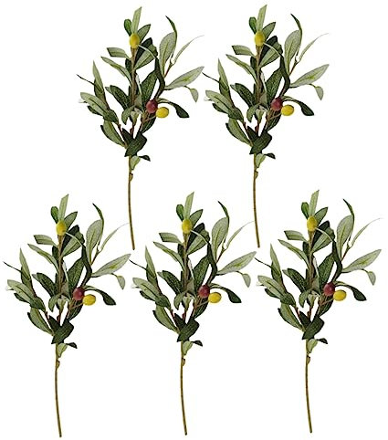Cabilock 5 piezas Ramuela de olivo artificial oliva árbol artificial - Decoración del hogar Plantas artificiales falsas ramas de olivo tallo de rama falsa
