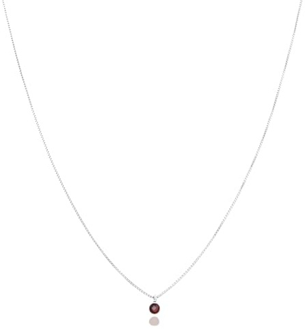 MALU MAIESE - Collar Mini Stones Plata 925, Colgante Minimalista con Piedra Semi Preciosa, Cadena Veneciana Plata y Mineral, Regalo Perfecto para Mujer (Granate, 40 cm en Plateado)
