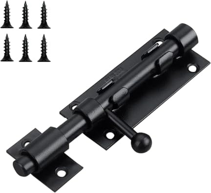 Slide Gate Latch Bolt Safety Door Lock with Padlock Hole 105MM Length, 16MM Dia Bar, Door Lock Bolts for Bathroom, Toilet, Shed, Shower, Garden, Bedroom - Door Latch Slide Bolts Lock with Screws Black