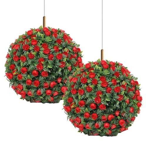 Streysisl Sfera artificiale in bosso artificiale, palline di bosso finte, resistenti ai raggi UV, decorazioni da appendere per interni, esterni, giardino, balcone