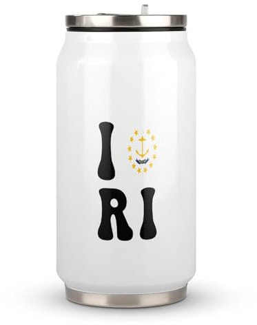 Yelolyio Rhode Island State Flag Cup I Love Rhode Island Stainless Steel Insulated Tumbler Coffee Mug Gift with Lid and Straw Travel Tumbler for Hot Cold Drinks 300ML