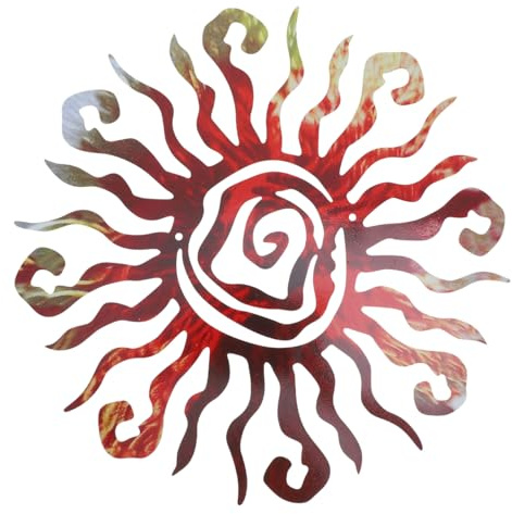 MAGICLULU 1 Pezzo Decorazione Del Sole in Ferro Battuto Arrugginito Circolare Metallico Decorazione Domestica All'aperto Arte Della Parete Del Sole Sospeso Pendente Colorato Ferro Da Stiro