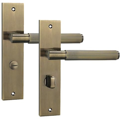 Decoranddecor Hera Antique Brass Bathroom Door Handles Internal Thumb Turn | Privacy Thumb Turn for WC & Bathroom Doors, Mortice Lock Sold Separately, Interior Door Handles, 200x45mm Plate
